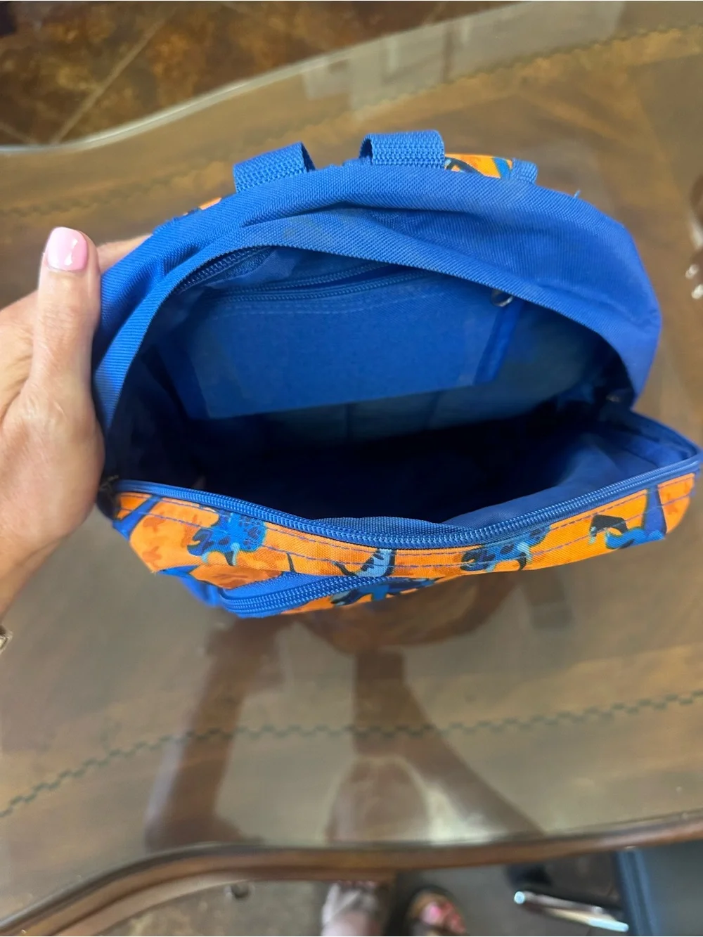 Kids Orange & Blue Dinosaur Backpack with Green Monogram
